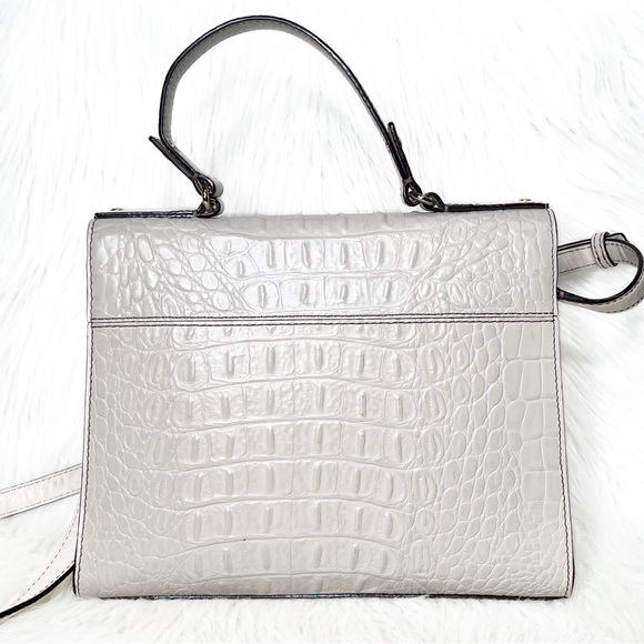 SOLD-Kate Spade Croc Leather Medium Satchel Handbag, Cream Ivory Beige - Picture 3 of 12